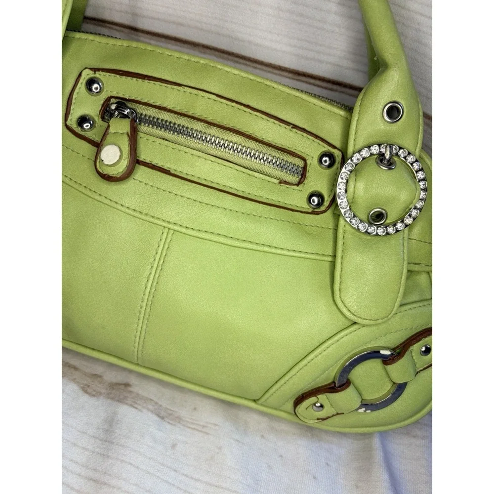 Guess Y2K Lime Green Shoulder Hand Bag Rhinestone Charm McBling Purse Baguette - Picture 2 of 9